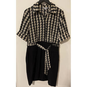 Shelby Palmer Womens Size 10 Black Beige Short Sleeved Knee Length Dress! M1008